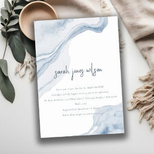 Elegant Abstrakt Blue Coastal Beach Baby Shower Inbjudningar