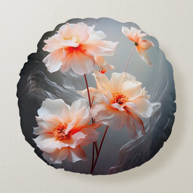 Elegant Abstrakt Blush Blomma Dimt Flöde Rund Kudde (Framsidan)