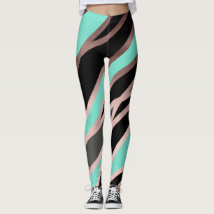 elegant abstrakt faux ro guld svart grått mint leggings