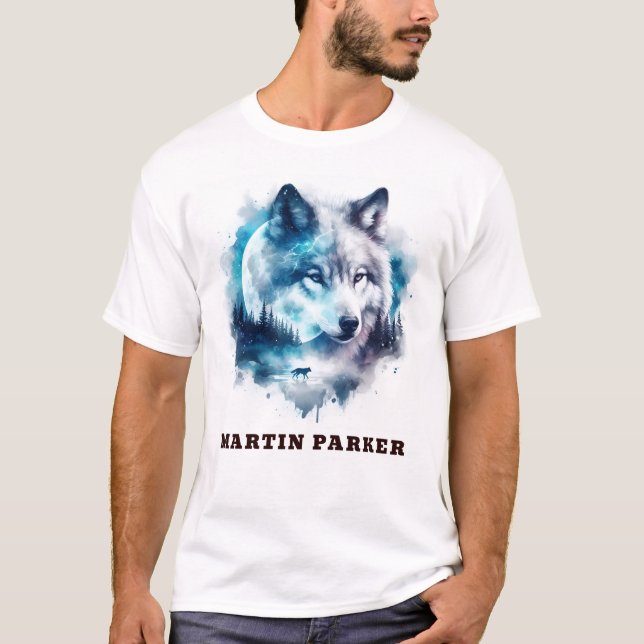 Elegant Abstrakt Funny Varg och Måne Manar Basic T Shirt (Framsida)