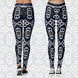 Elegant Abstrakt Geometric Mönster i marinblått Leggings