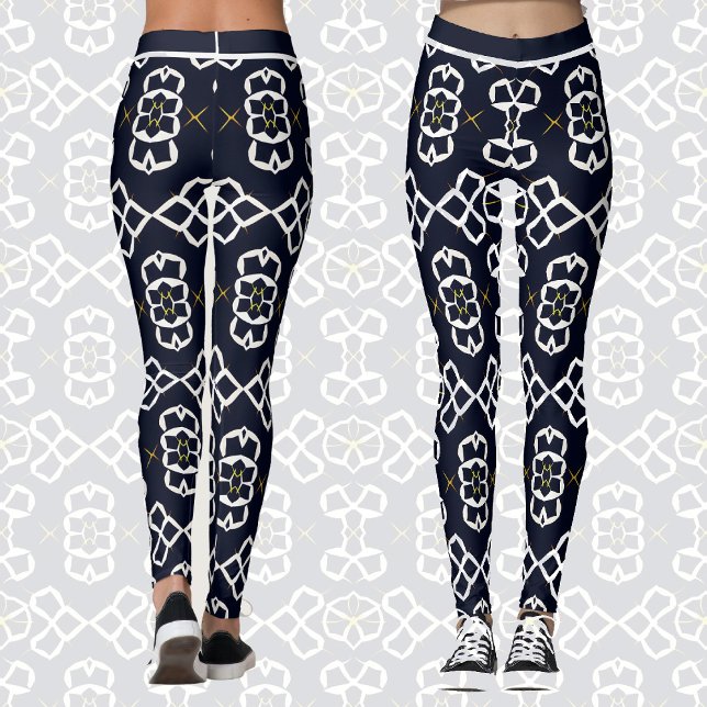 Elegant Abstrakt Geometric Mönster i marinblått Leggings (Skapare uppladdad)