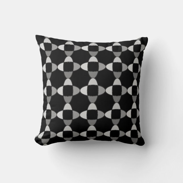 Elegant abstrakt geometrisk mönster på svart kudde (Framsida)