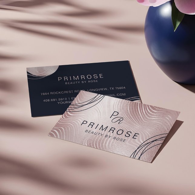 Elegant Abstrakt Glam Ro Guld lyxmonogram Visitkort (Elegant Abstract Glam Rose Gold Luxury Monogram Business Card)