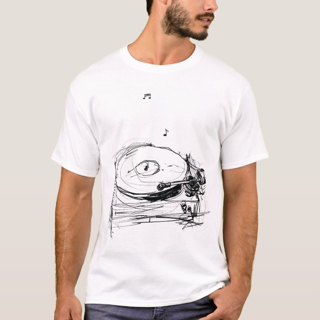 Elegant Abstrakt Gramophone Sketch T Shirt (Framsida)