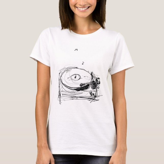 Elegant Abstrakt Gramophone Sketch T Shirt (Framsida)
