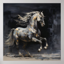 Elegant Abstrakt Grått med Guld Baroque Horse