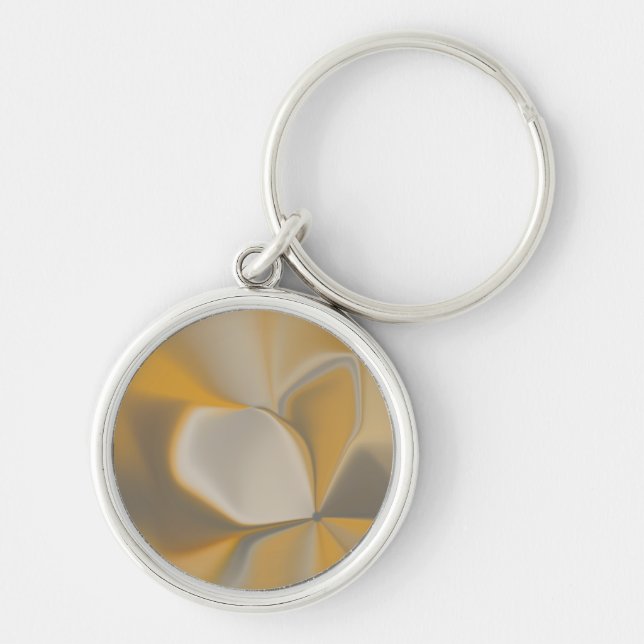 Elegant abstrakt gul vit kronblad hörn blommig rund silverfärgad nyckelring (Framsidan)
