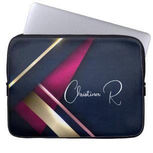 Elegant Abstrakt Guld Blue Rosa Namn Laptop Fodral