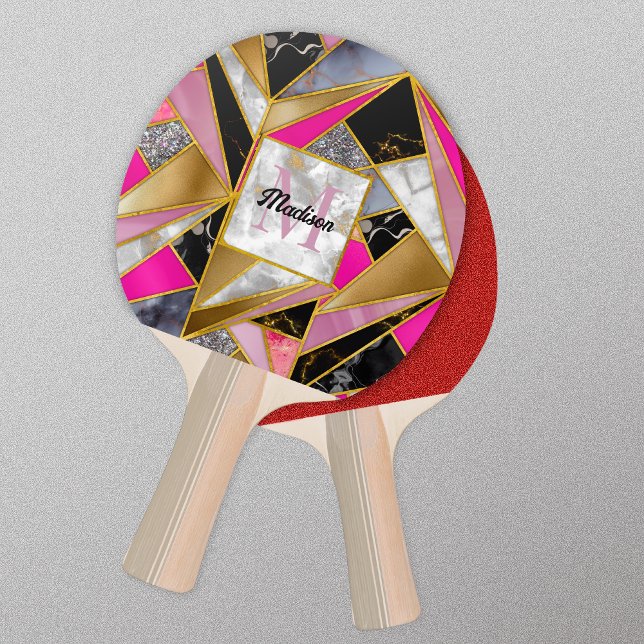 Elegant abstrakt guld silver rosa svart geometri pingisracket (Skapare uppladdad)