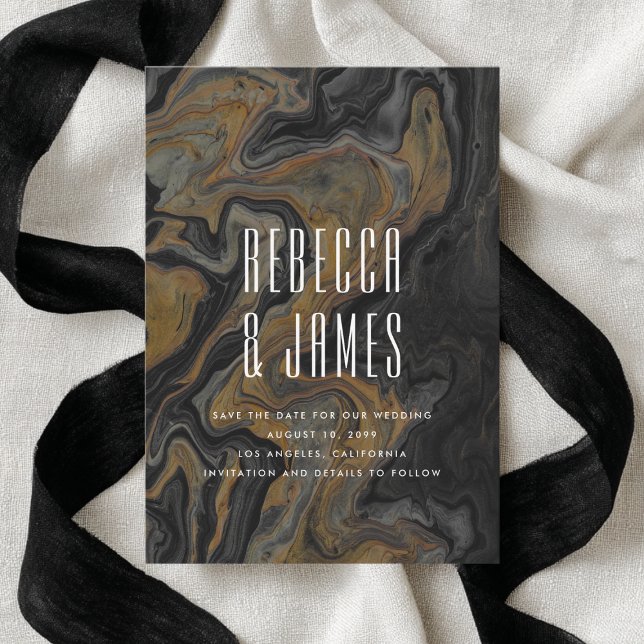 Elegant Abstrakt Guld Svarta marmor Bröllop Spara Datumet (Skapare uppladdad)