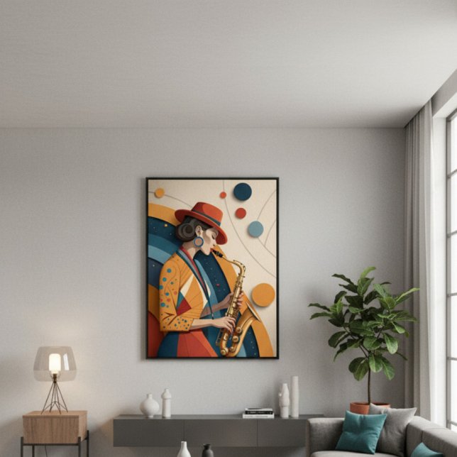 Elegant abstrakt jazz kvinna canvastryck (Elegant Abstract Jazz Woman Canvas Print)