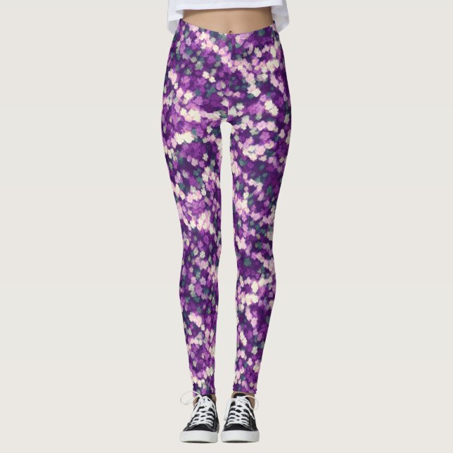 Elegant abstrakt lila och rosa vit blomsterdesign leggings (Framsida)