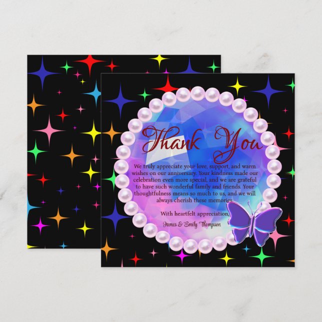 Elegant Abstrakt Lila Pärla Bröllopsjubileum Tack Kort (Fram/baksida)