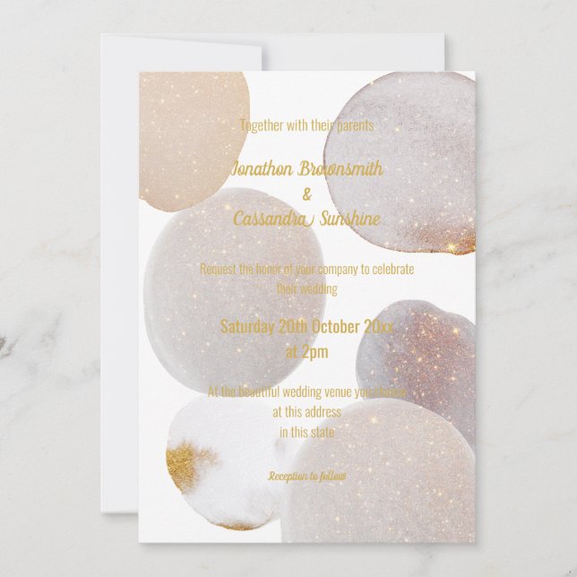 ELEGANT ABSTRAKT MARBLE WHITE GULD BRÖLLOP INBJUDNINGAR (Framsida)