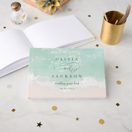 Elegant abstrakt mousserande havsstrandbröllop gästböcker