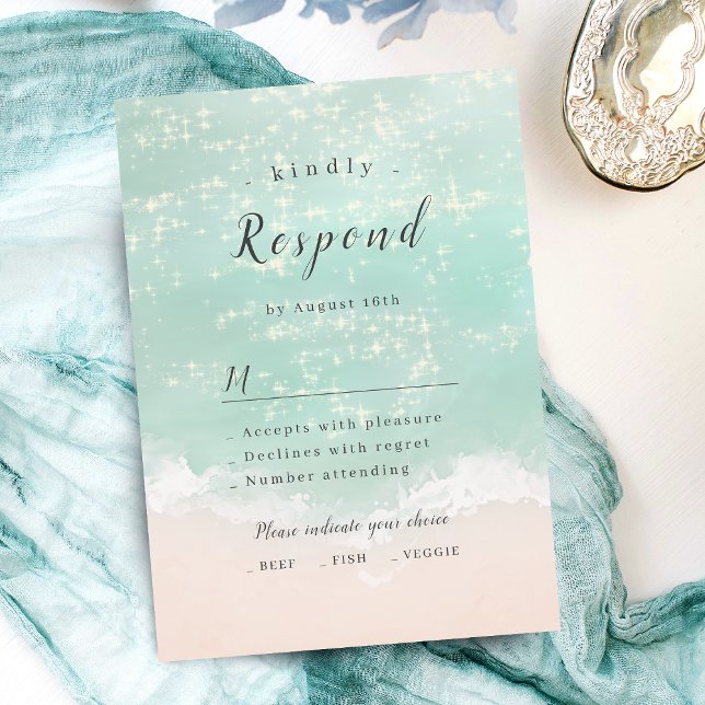 Elegant abstrakt mousserande havsstrandbröllop OSA kort (Elegant abstract sparkling ocean beach wedding RSVP card)