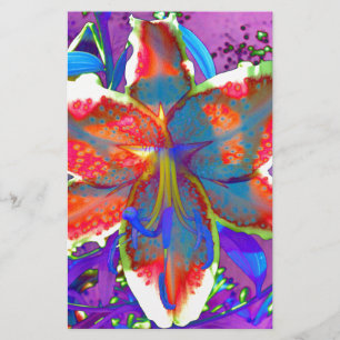 Elegant abstrakt retro röd blå blomstervattenfärg  brevpapper