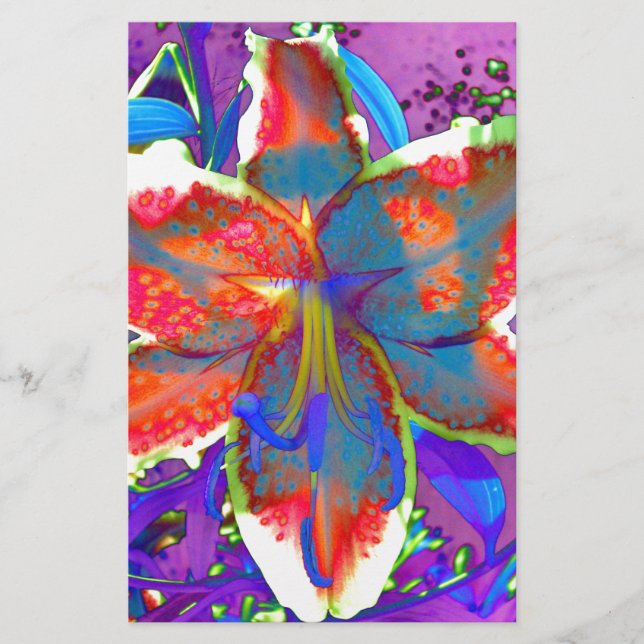 Elegant abstrakt retro röd blå blomstervattenfärg  brevpapper (Framsida)