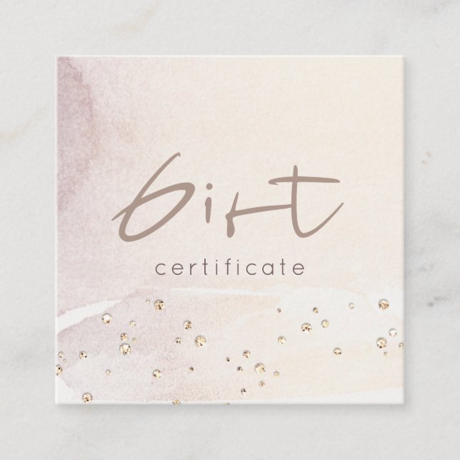 Elegant Abstrakt Ro Guld Lila Gift Certificate Fyrkantigt Visitkort (Framsida)