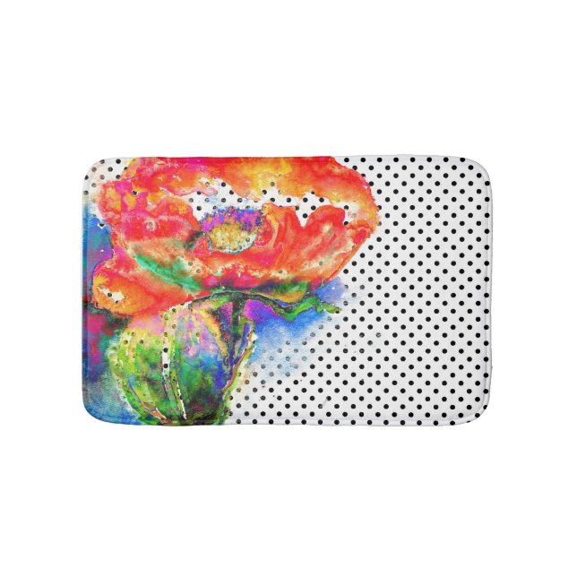 Elegant abstrakt röd blommigt, vattenfärgspolpunkt badrumsmatta (Framsidan)