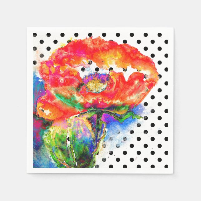 Elegant abstrakt röd blommigt, vattenfärgspolpunkt pappersservett (Framsidan)