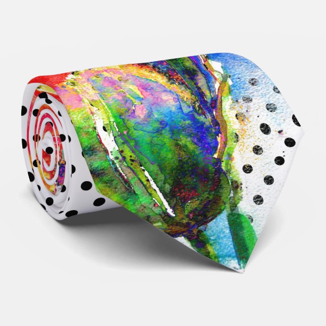 Elegant abstrakt röd blommigt, vattenfärgspolpunkt slips (Rullad)