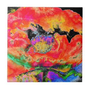 Elegant abstrakt röd blommigt, vattenfärgsvart  kakelplatta