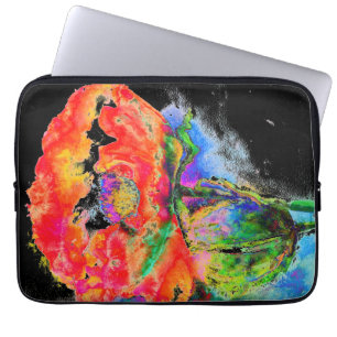 Elegant abstrakt röd blommigt, vattenfärgsvart  laptop sleeve