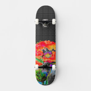 Elegant abstrakt röd blommigt, vattenfärgsvart  skateboard bräda 19,5 cm