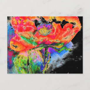 Elegant abstrakt röd blommigt, vattenfärgsvart vykort