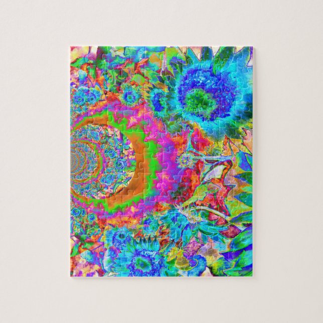 Elegant abstrakt rosa blåa blommor  pussel (Vertikal)