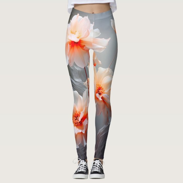Elegant Abstrakt Rosa Blomma Dimt Flöde Leggings (Framsida)
