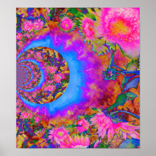 Elegant abstrakt rosa blommigt blommor solblommor poster