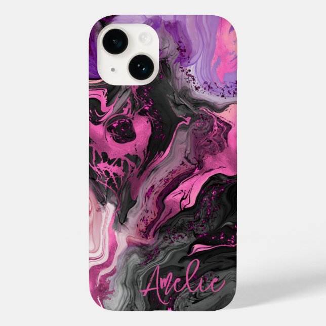 Elegant abstrakt rosa lila svart fluidkonst (Baksida)