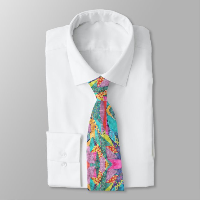 Elegant Abstrakt Rosa och Teal Manar Neck Tie Slips (Bunden)