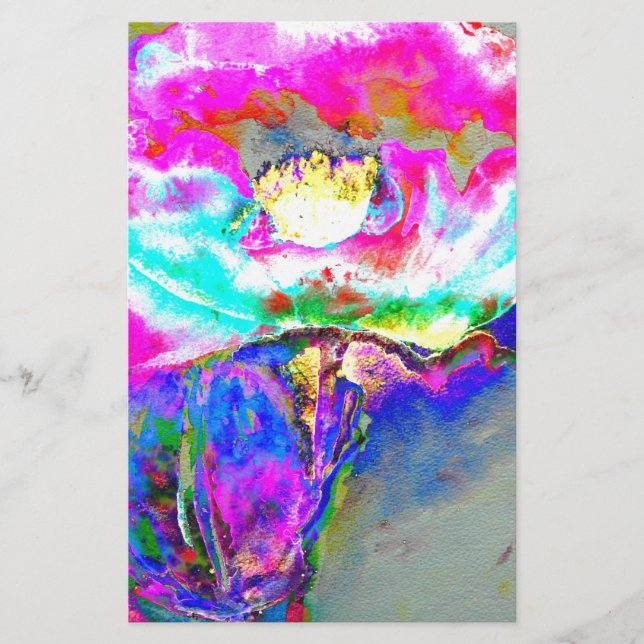 Elegant abstrakt rosa teal blommålning brevpapper (Framsida)