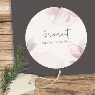 Elegant Abstrakt Rosa Vattenfärg Blommig Företag Runt Klistermärke