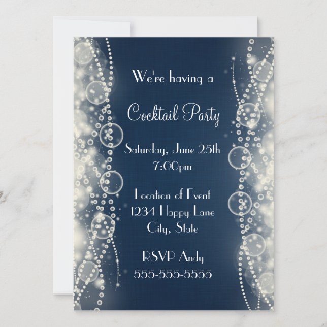Elegant abstrakt spets och pärlor cocktailparty inbjudningar (Framsida)