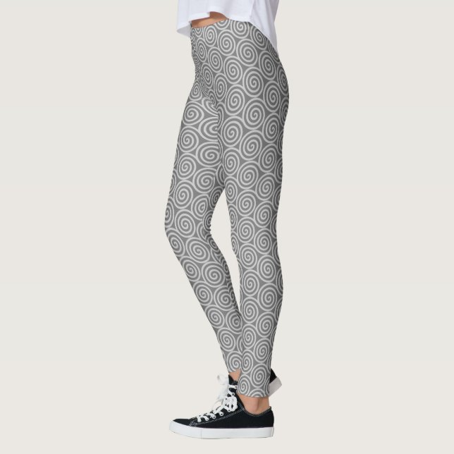 Elegant Abstrakt Spiral Circles on Grått Shades Leggings (Vänster)