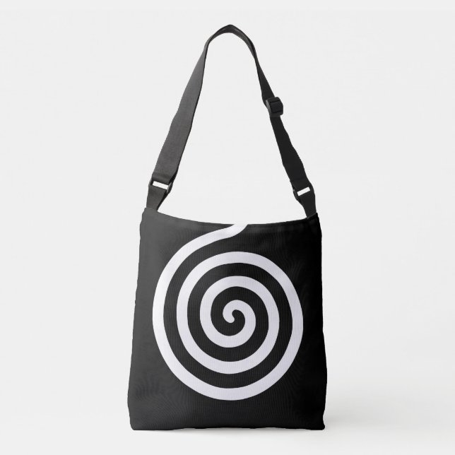 Elegant abstrakt spiralcirkel i svart och vitt axelväska (Framsida)