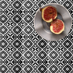 Elegant Abstrakt, svart och vit geometrisk Mönster Kakelplatta