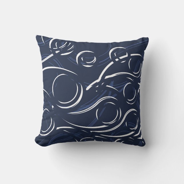 Elegant Abstrakt Swirls | Tunga blå och vit Kudde (Framsida)