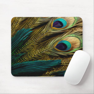 Elegant Abstrakt Teal Blue Guld Peacock Feathers Musmatta