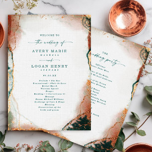 Elegant Abstrakt Teal & Copper Bröllop Ceremony Program