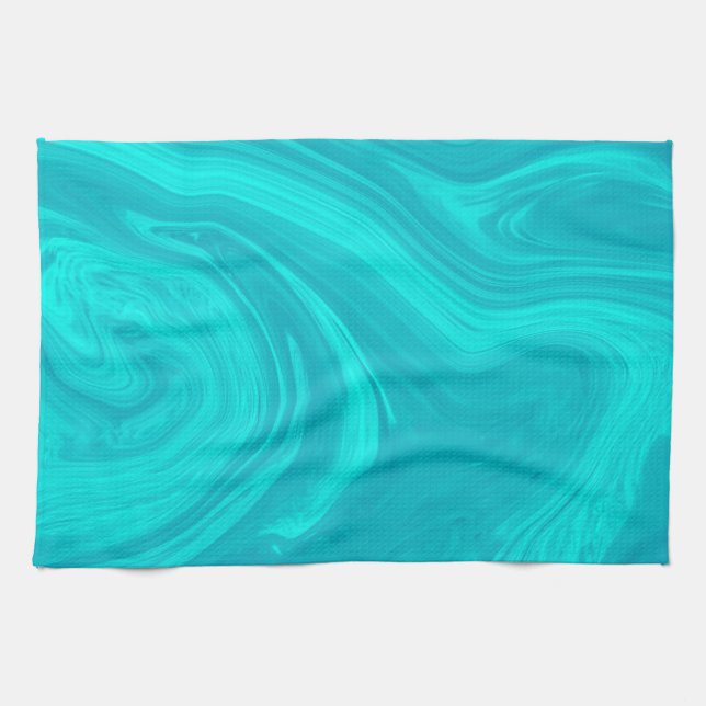 Elegant Abstrakt Teal Liquid Marble Artwork | Kökshandduk (Horisontell)
