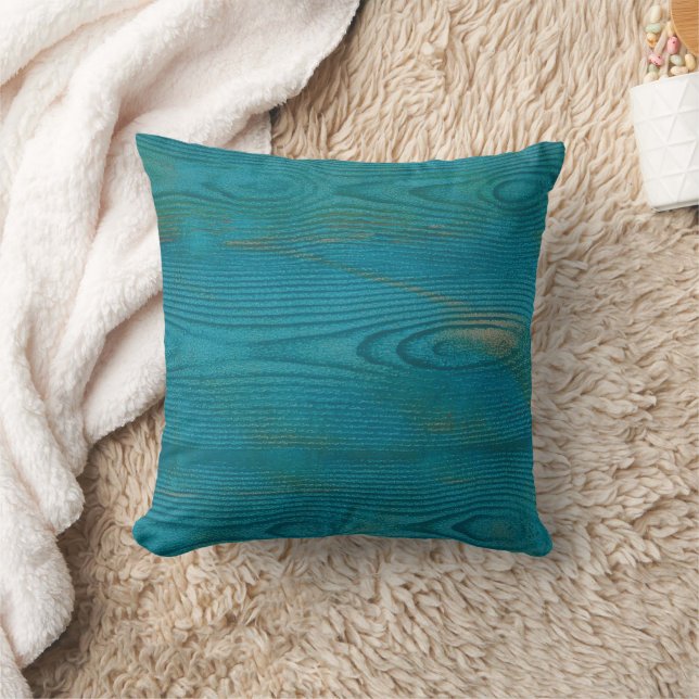 Elegant Abstrakt Trä grain Struktur Teal Blue Kudde (Filt)