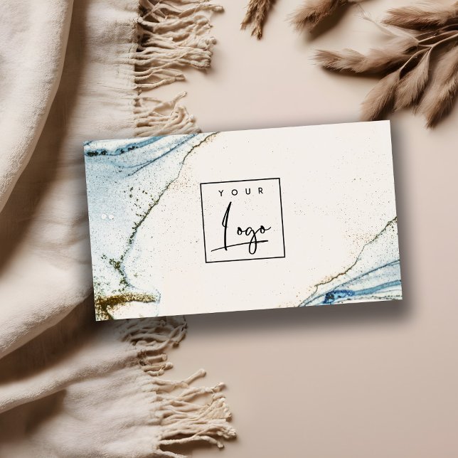 Elegant Abstrakt Vattenfärgsbeläggning Logotyp Blu Visitkort (Skapare uppladdad)