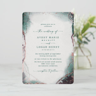 Elegant Abstrakt Watercolor Emerald Grönt Bröllop Inbjudningar