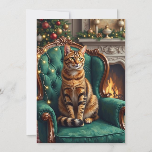 Elegant Abyssinian Cat Regal Holiday Portrait Art Julkort (Framsida)
